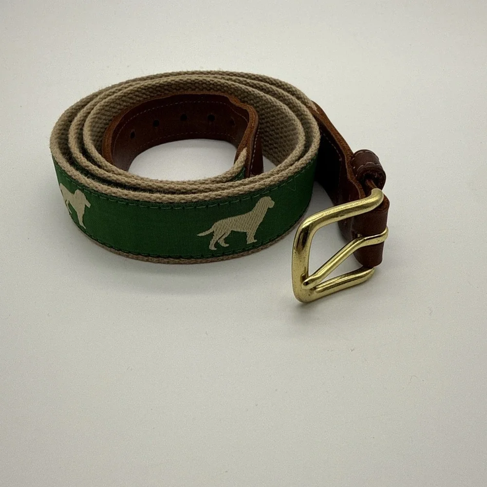 Preston Leather Products Canvas Belt Green Retriever Dog Labrador Size 42 USA